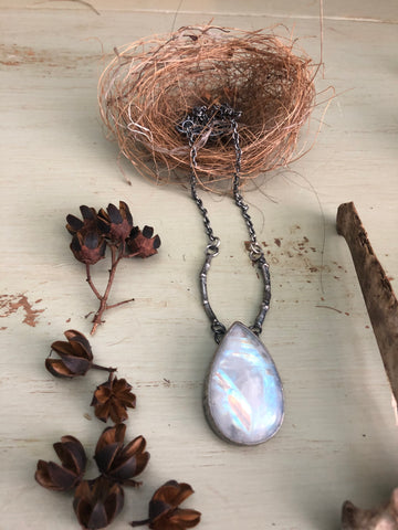 Moonstone Twig & Leaf Skeleton Necklace #1