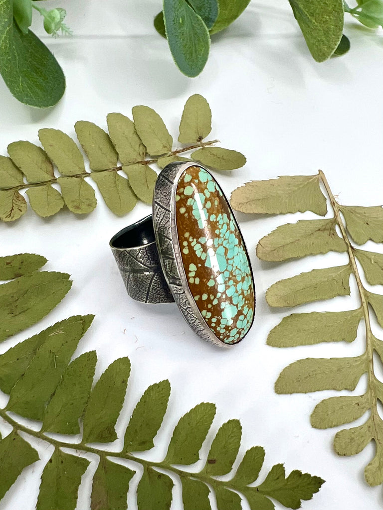 Number 8 Turquoise Leaf Skeleton Ring