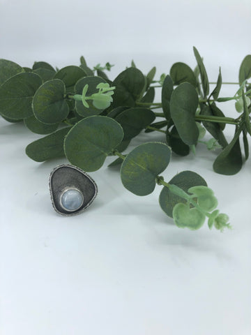 Geometric Moonstone Ring - Size 6