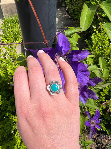 Flower Ring with Turquoise size 8
