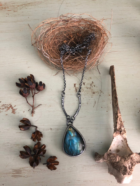Labradorite Twig & Leaf Skeleton Necklace