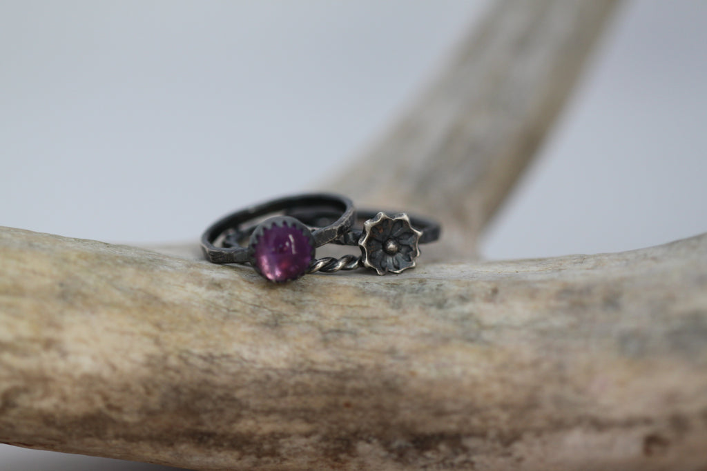 Amethyst Floral Stacking Ring Set - Made to Order