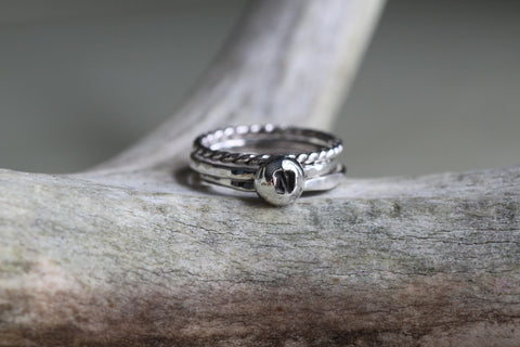Silver Drop Initial Ring Set - One Letter