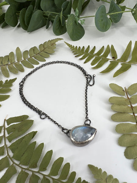 Horizontal Moonstone Leaf Skeleton Necklace