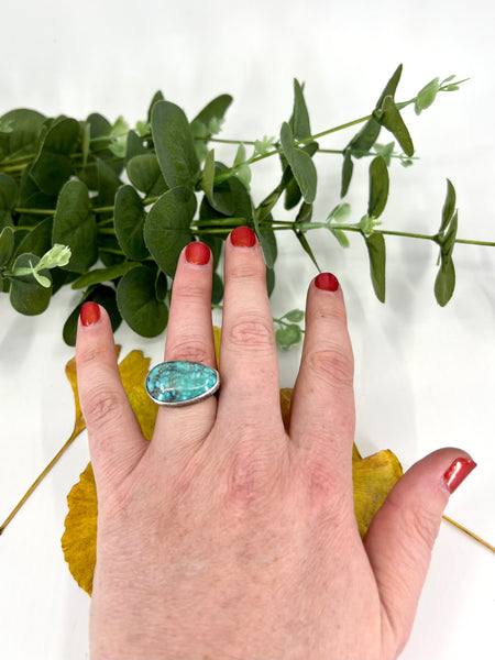 Campitos Turquoise Leaf Skeleton Ring - Size 7